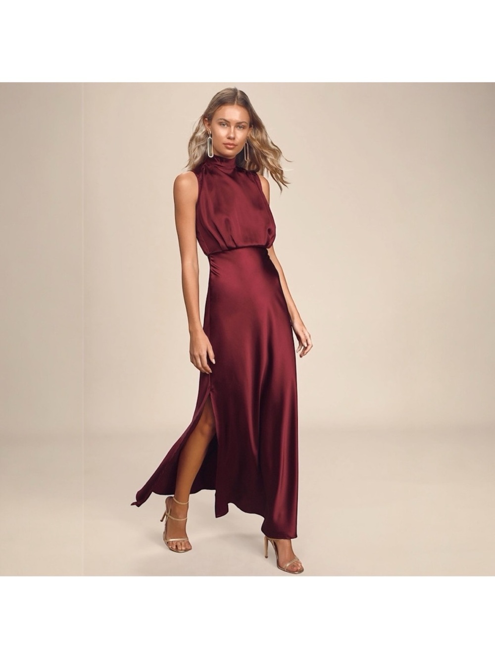 LULUS Classic Elegance Wine Satin Maxi Dress (M) (NWT)